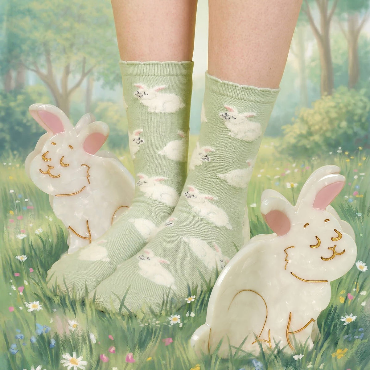 Chaussettes Lapin vert sauge Coucou Suzette – vue complémentaire 3
