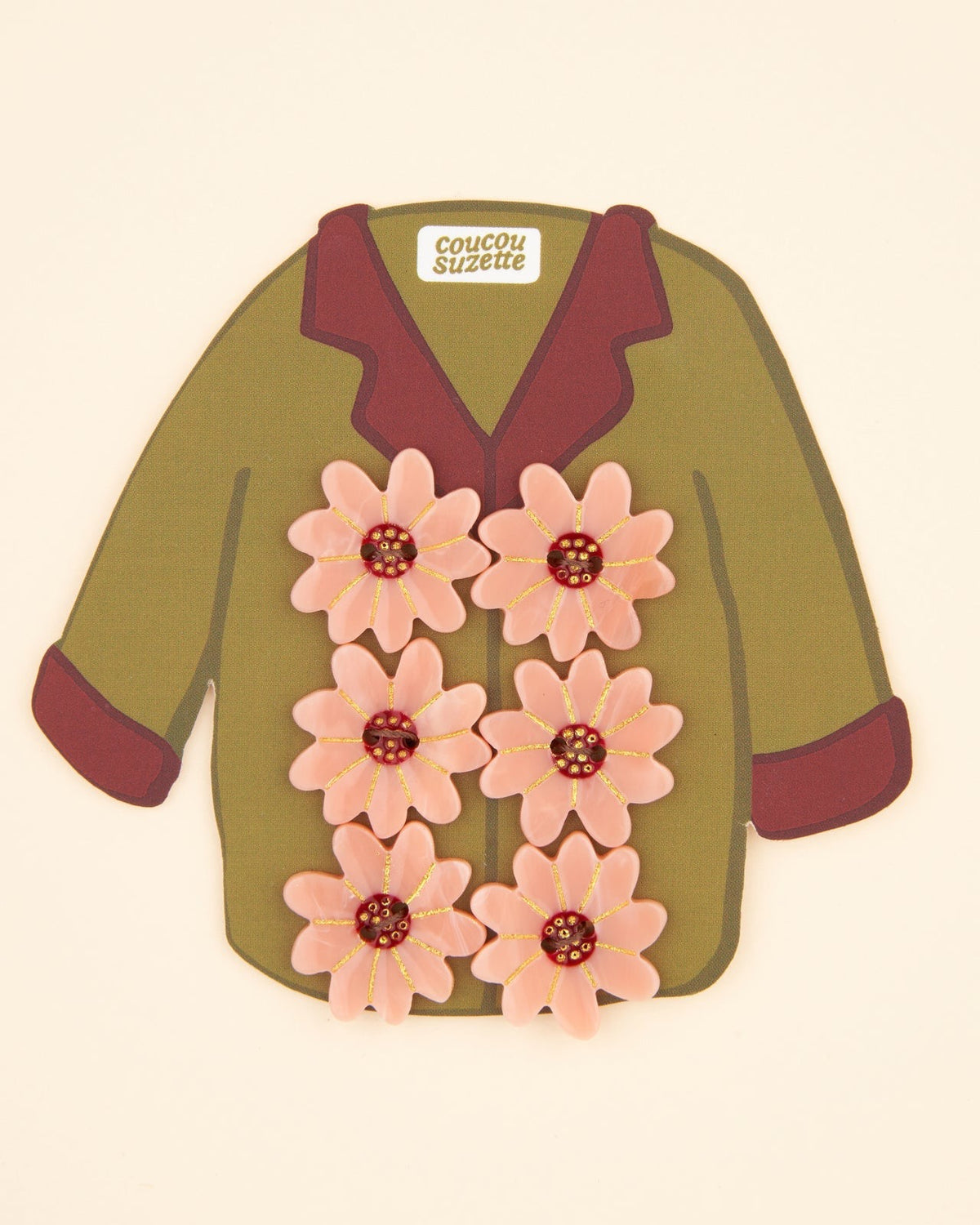 Kit de boutons Fleurs roses Coucou Suzette – vue principale