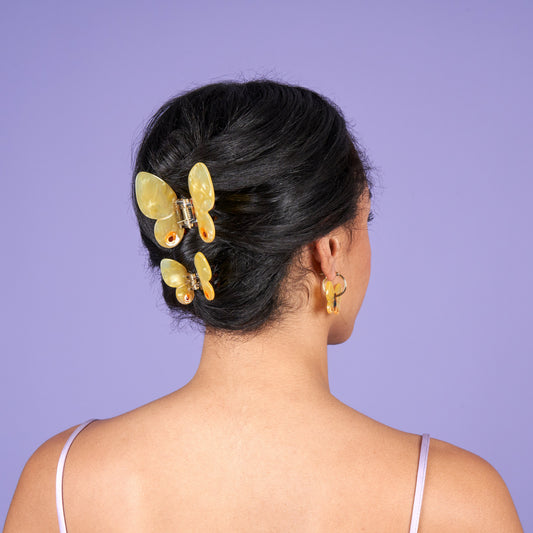 Mini pince à cheveux Papillon jaune Coucou Suzette portée