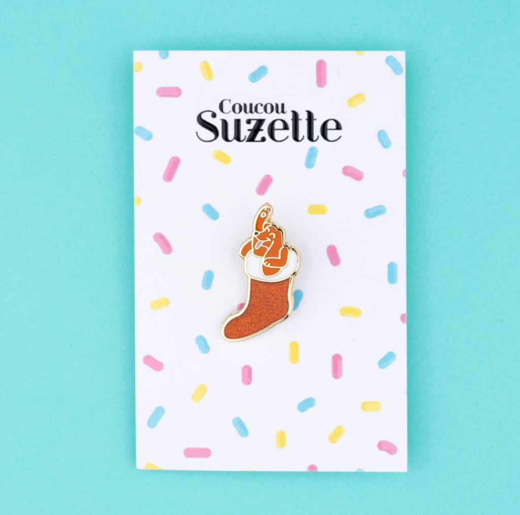 Pin's de Noël Coucou Suzette - Teckel chaussette Noël vue 2