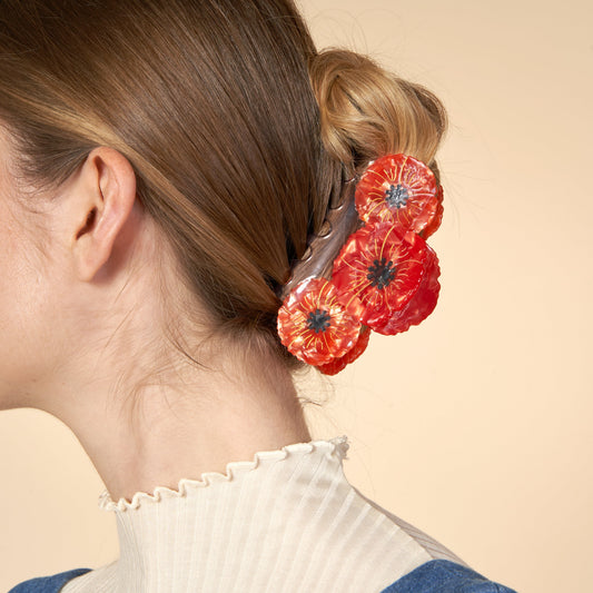 Pince à cheveux Trio Coquelicots Coucou Suzette portée
