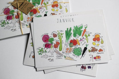Carte de janvier du calendrier illustré des fruits et légumes de saison
