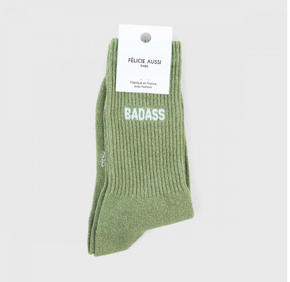 Chaussettes Badass paillettes vert 36/40 Félicie Aussi avec étiquette