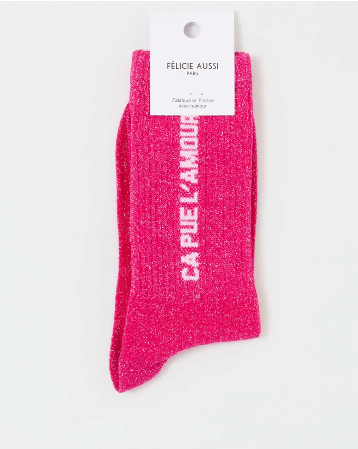 Chaussettes Ça pue l'amour paillettes rose fluo 36/40 Félicie Aussi