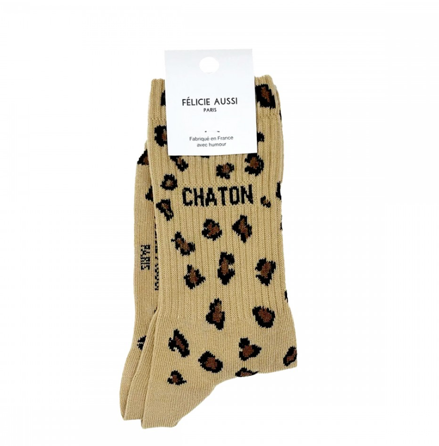 Chaussettes Chaton Léopard sable - 36/40 Félicie Aussi