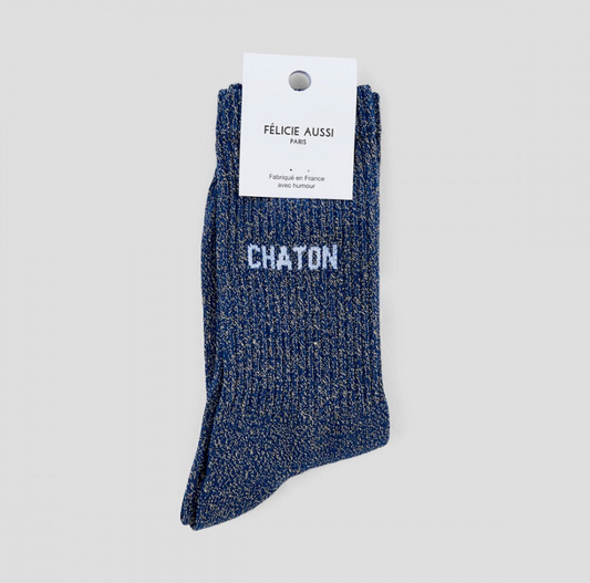Chaussettes Chaton Paillettes bleu - 36/40 Félicie Aussi