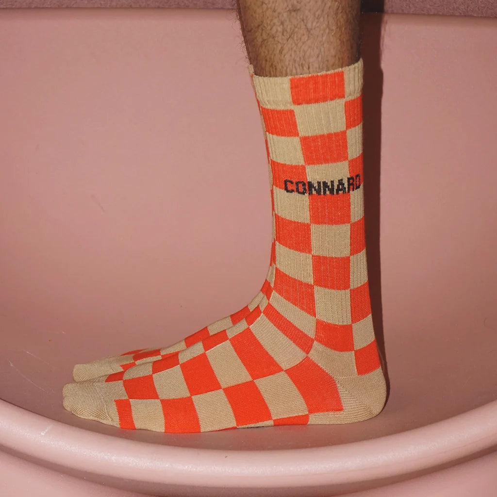 Chaussettes Connard damier sable rouge 40/45 détail