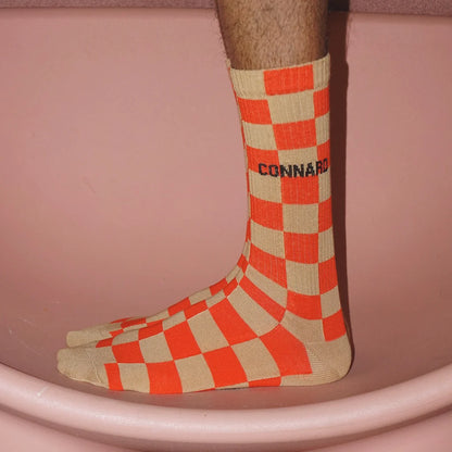 Chaussettes Connard damier sable rouge 40/45 détail