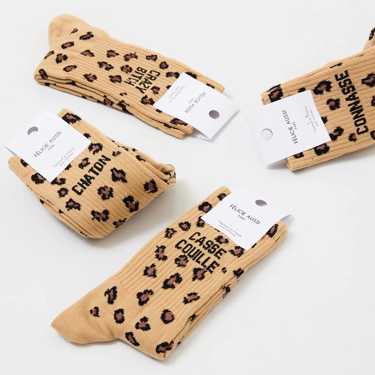Chaussettes Connasse léopard sable 36/40 détail