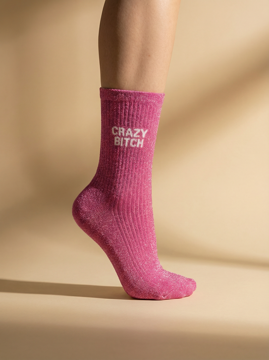 Chaussettes Crazy Bitch paillettes rose 36/40 Félicie Aussi portées
