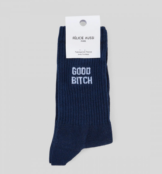 Chaussettes Good Bitch paillettes bleu nuit 36/40 Félicie Aussi avec étiquette