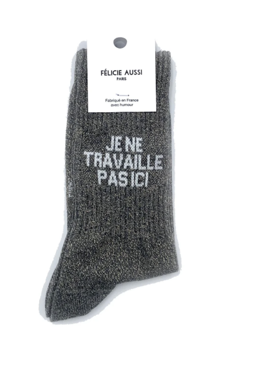 Chaussettes Je ne travaille pas ici Paillettes noir - 36/40 Félicie Aussi