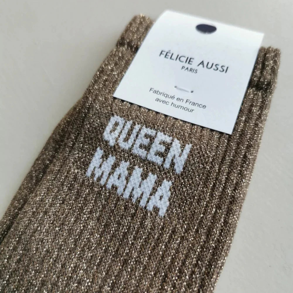 Chaussettes Queen Mama Paillettes marron - 36/40 Félicie Aussi
