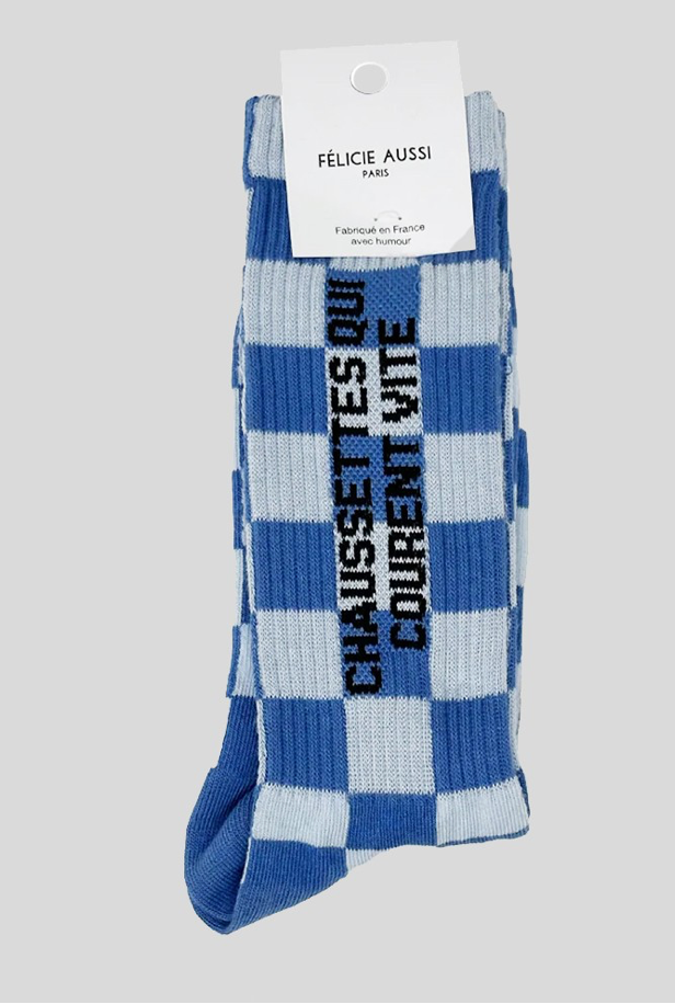 Chaussettes Qui courent vite Damier bleu - 40/45 Félicie Aussi