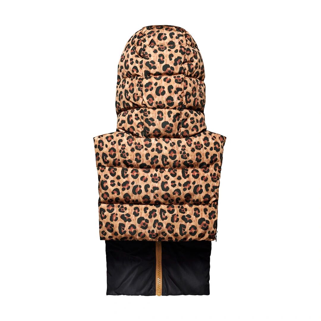 Capuche Fudoon léopard et noire vue de dos, côté léopard