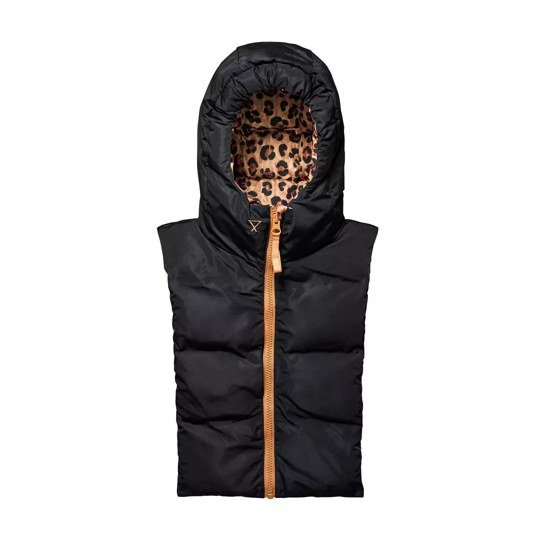 Capuche Fudoon léopard et noire, face noire réversible