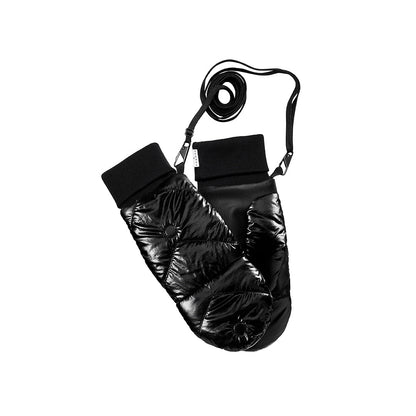 Moufles Fudoon noir vinyle croisées avec leur cordon