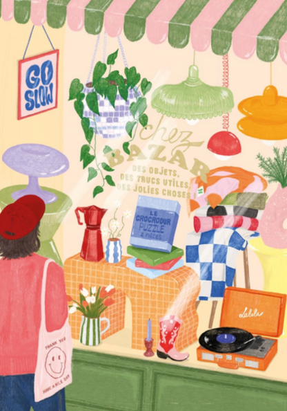 Illustration du mini puzzle Le lèche vitrine avec boutique et vitrine colorée