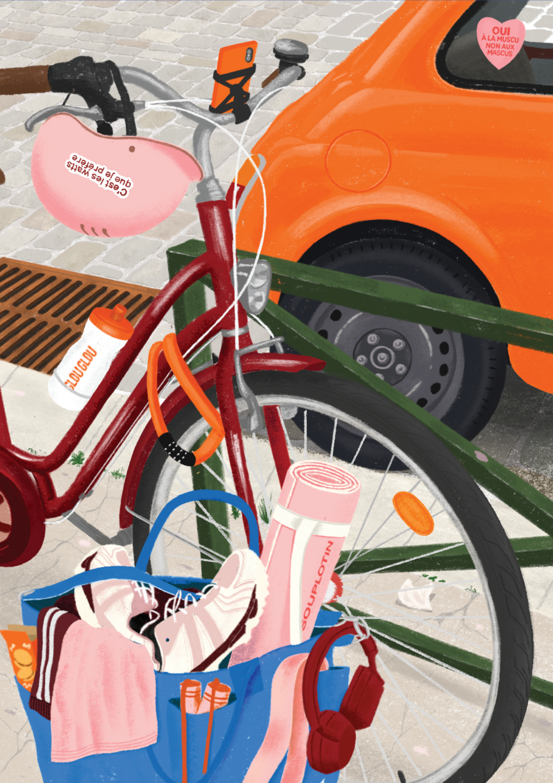 Illustration Midi transpi Jour Férié : vélo, baskets et tapis de sport