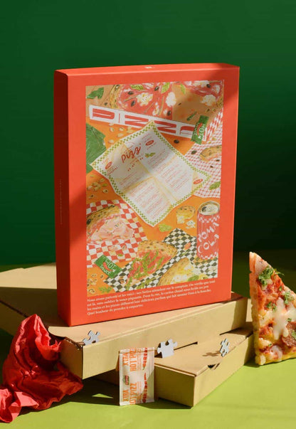 Détail du puzzle La pizza à emporter avec textures de pizza et emballages