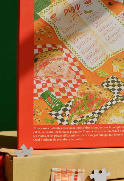 Boîte et pièces du puzzle La pizza à emporter 1000 pièces