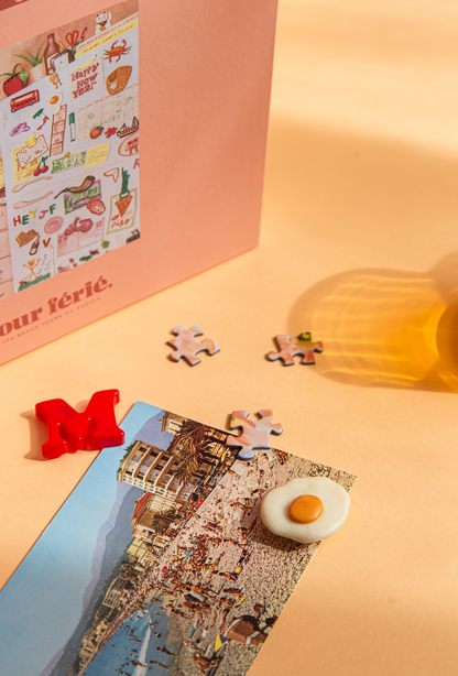Détail du puzzle La porte de frigo avec souvenirs aimantés et papiers