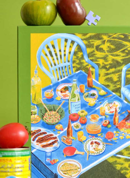 Détail du puzzle Manger dehors avec repas d'été et objets de table