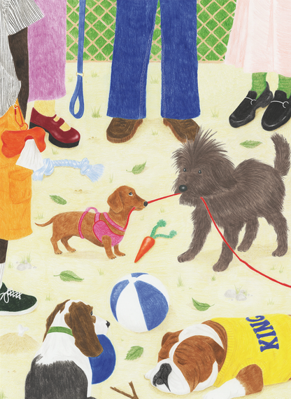 Illustration du puzzle Sortir le chien avec plusieurs chiens dans un parc