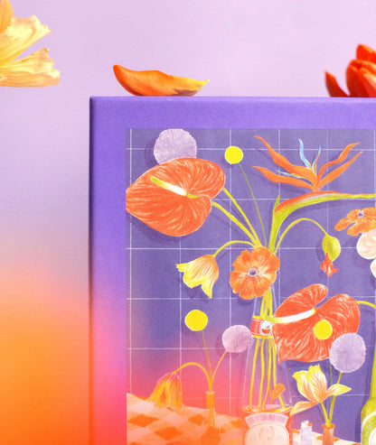 Détail du puzzle Des fleurs sur la table avec alliums, anthuriums et fleurs graphiques