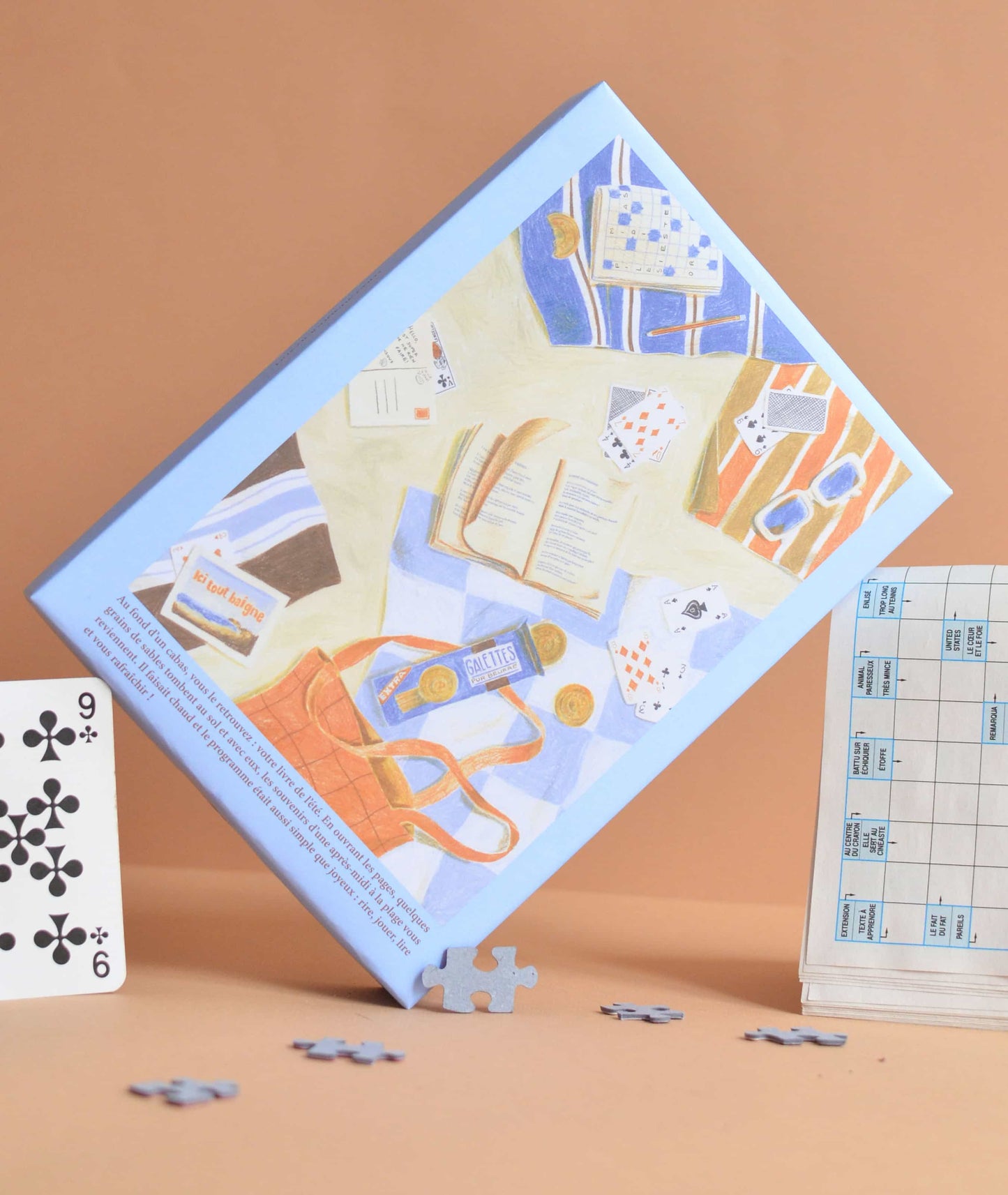 Détail du puzzle Du sable entre les pages avec camaïeu de beige et bleu