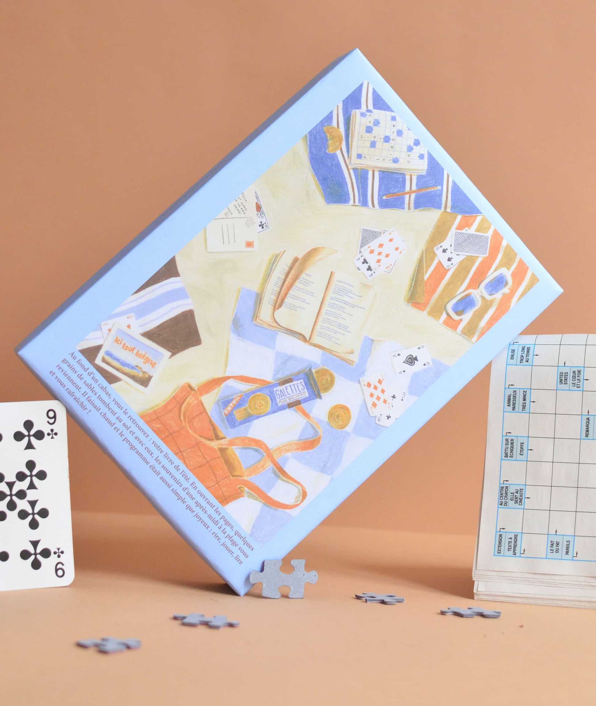 Détail du puzzle Du sable entre les pages avec camaïeu de beige et bleu