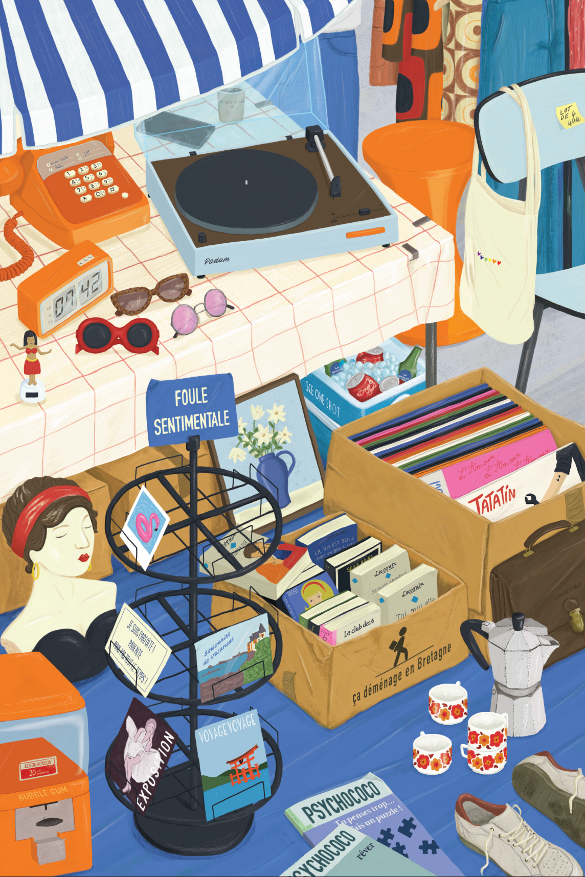 Illustration Aller aux puces Jour Férié : disques, livres et objets de brocante