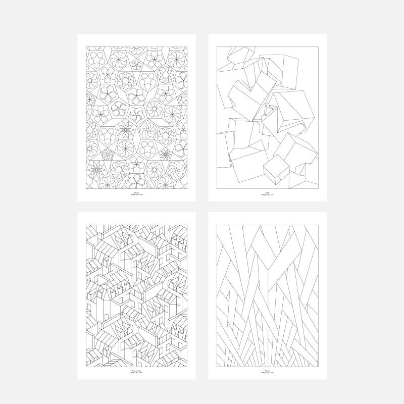 Quatre coloriages graphiques du cahier A4 Papier Tigre