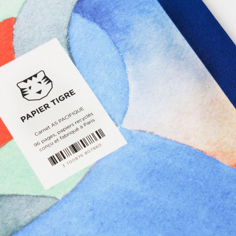 Étiquette et détail de la couverture du carnet A5 Pacifique
