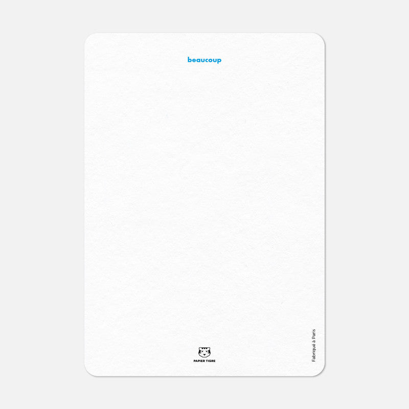 Dos de la carte A6 Merci Cinétique Papier Tigre avec le mot beaucoup