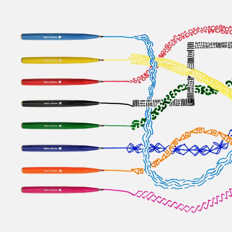 Feutres Sign Pen Papier Tigre avec exemples de tracés multicolores