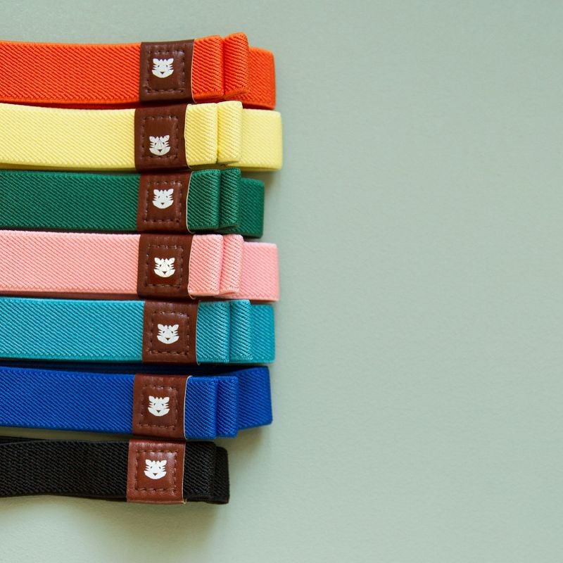 Les sept coloris de l’élastique porte-stylos Le Voyageur Papier Tigre empilés