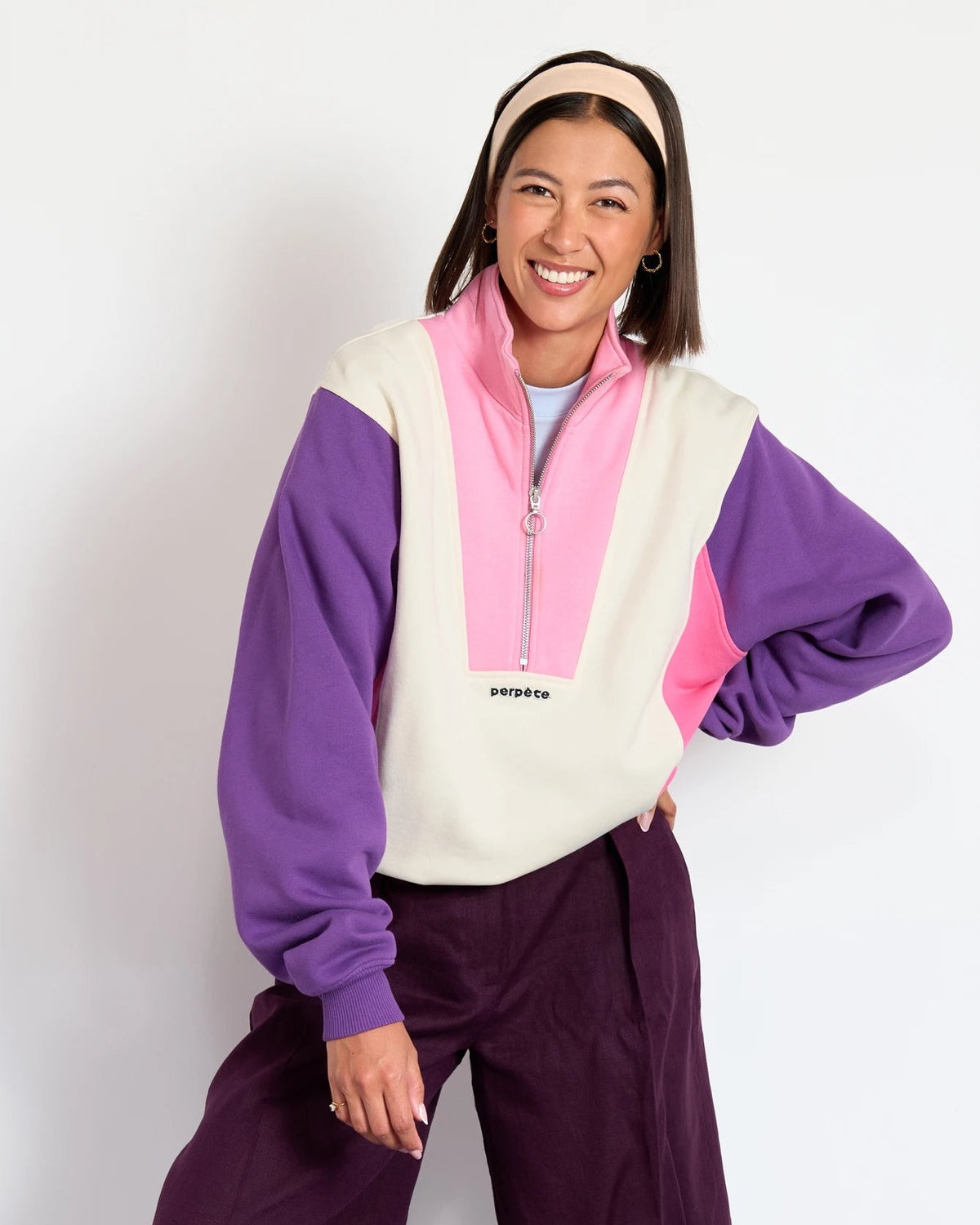 Sweat Emma rose Perpète en coton bio, vue principale portée