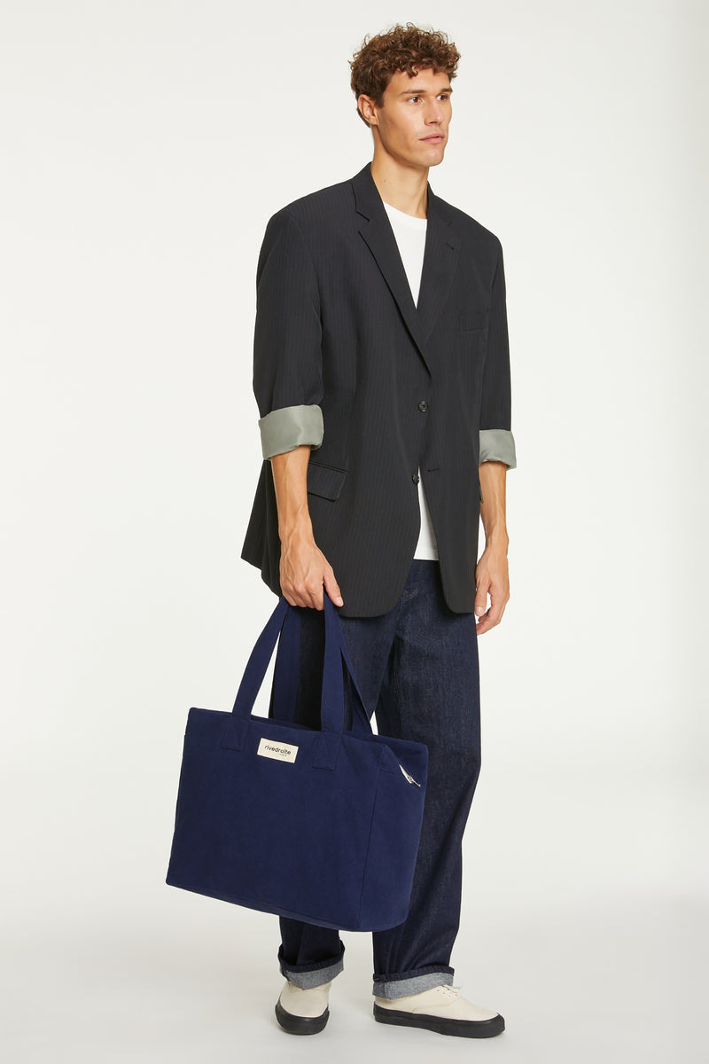 Sac Célestins Rive Droite coton recyclé bleu nuit Midnight blue - porté