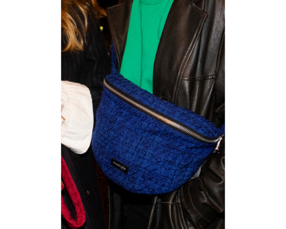 Sac banane Custine Rive Droite tweed bleu porte