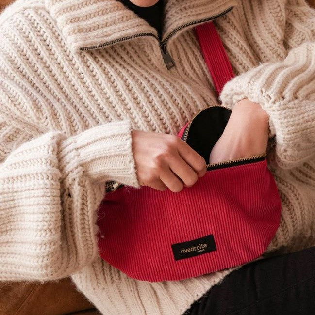 Sac banane Custine XL Rive Droite velours fuchsia - vue 2