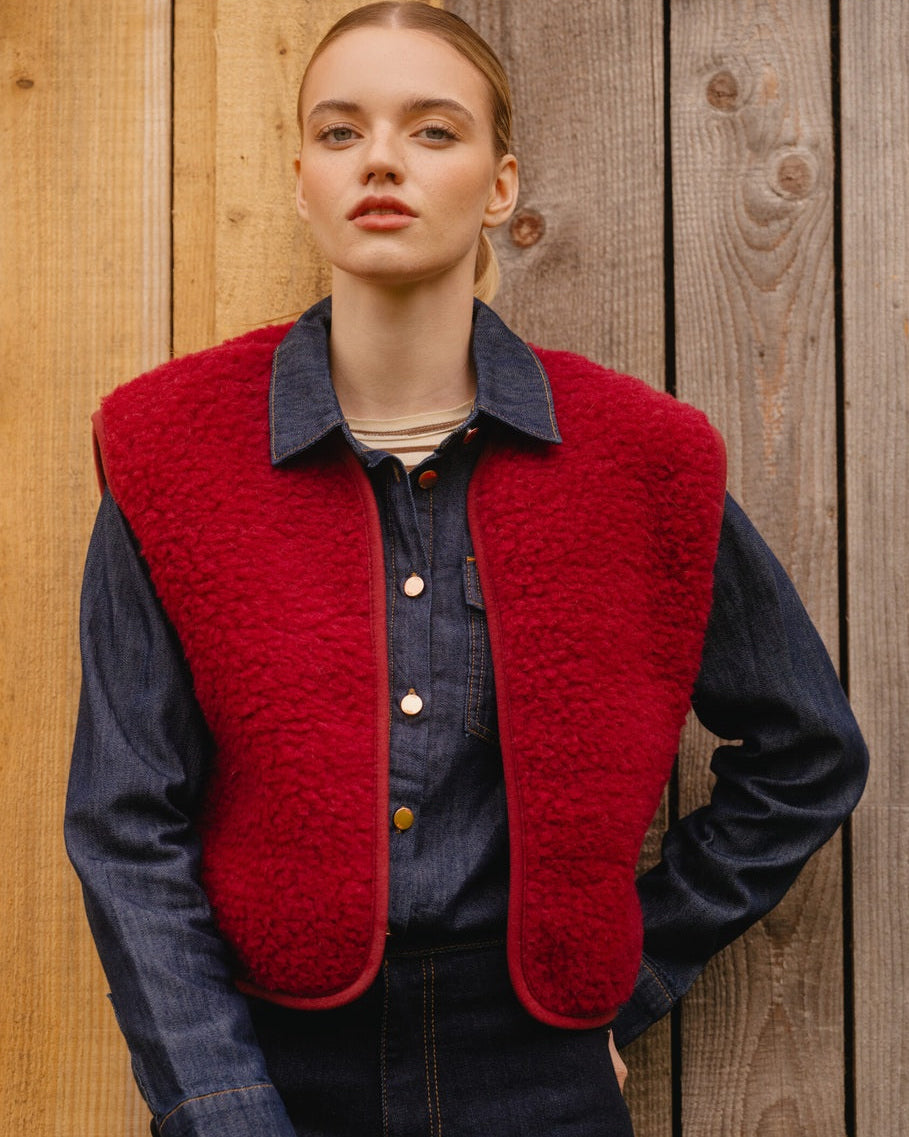 Gilet sans manches Camy rouge profond en mérinos Yoko – vue 1