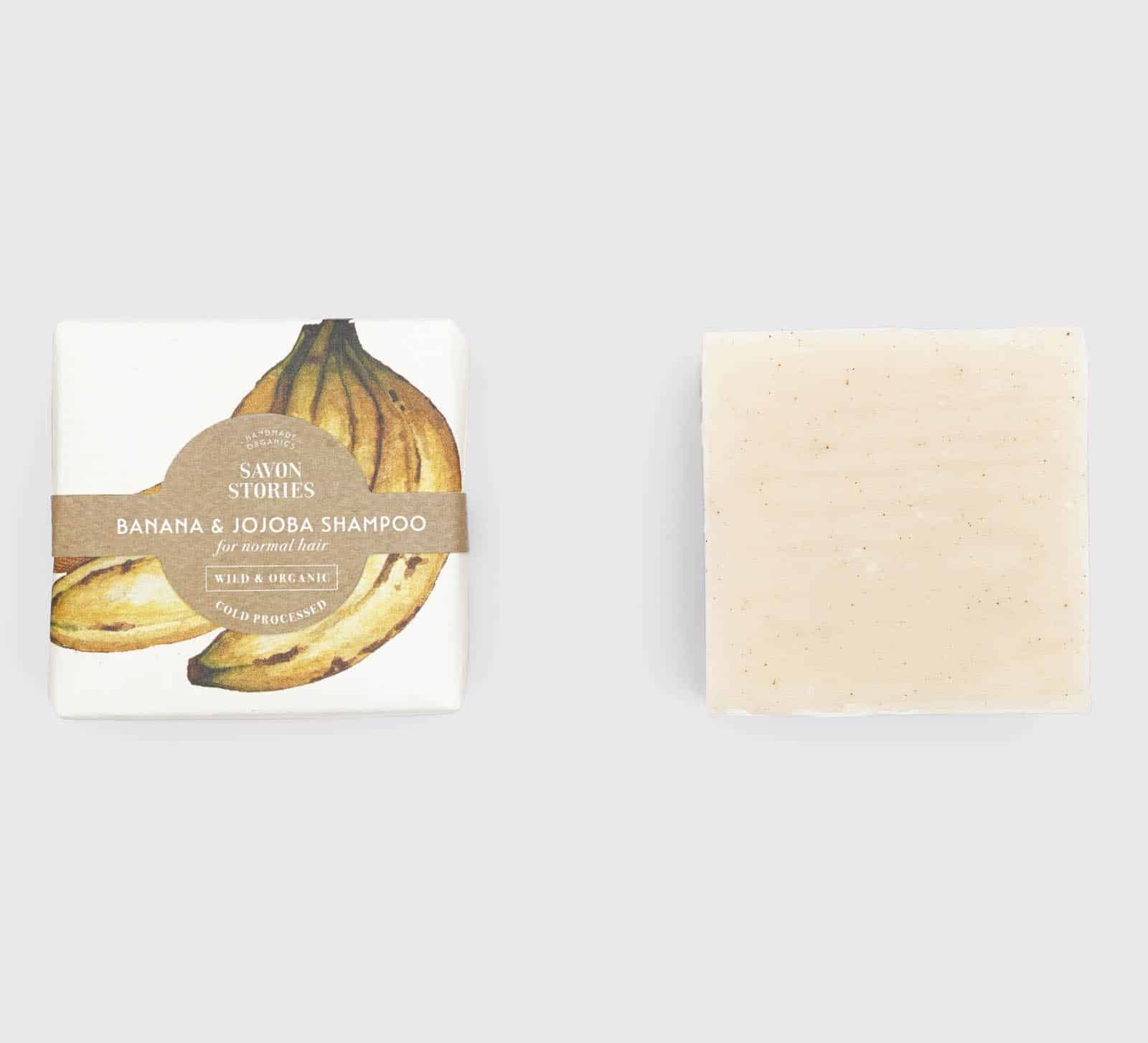 Shampoing solide bio Banane Savon Stories avec pain de shampoing