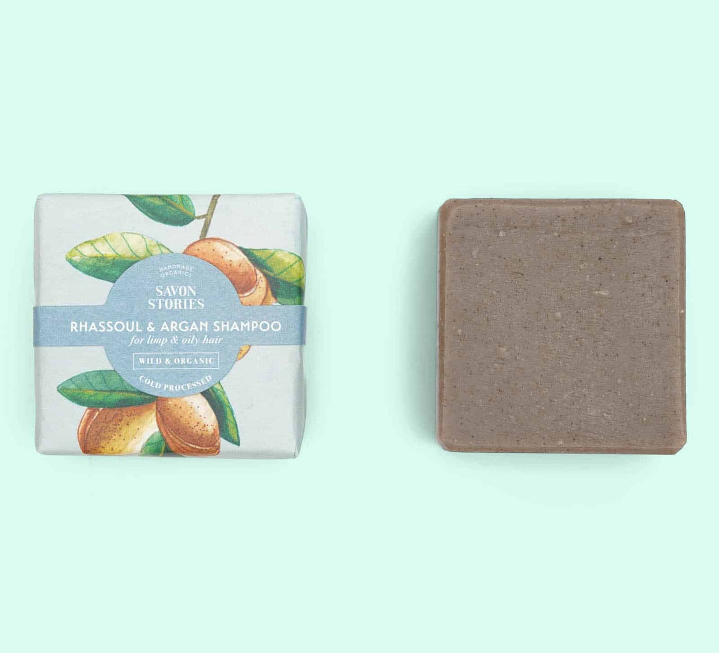 Shampoing solide bio Rhassoul Savon Stories avec pain de shampoing