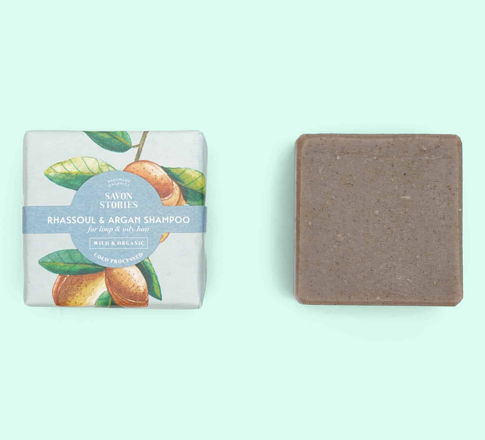 Shampoing solide bio Rhassoul Savon Stories avec pain de shampoing